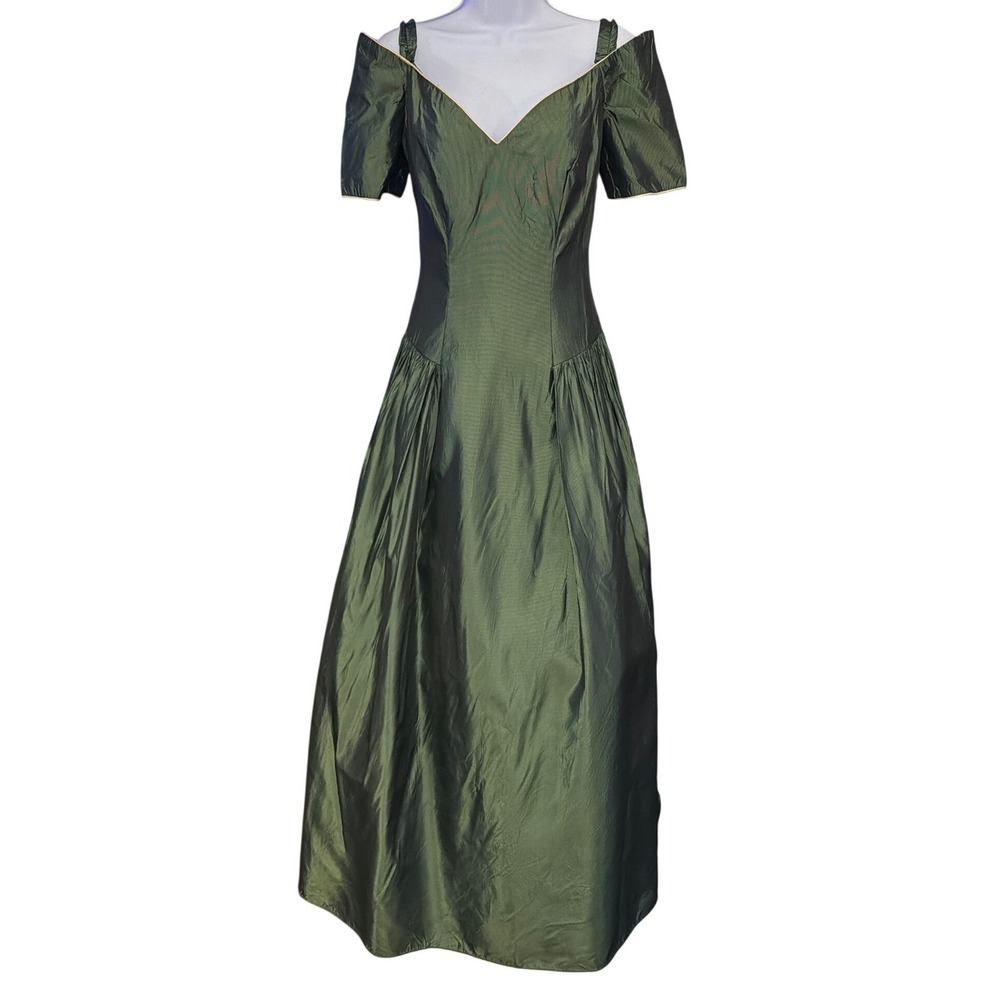Vintage 80's Iridescent Green Taffeta Gown Vintage Prom Dark Romance Regency